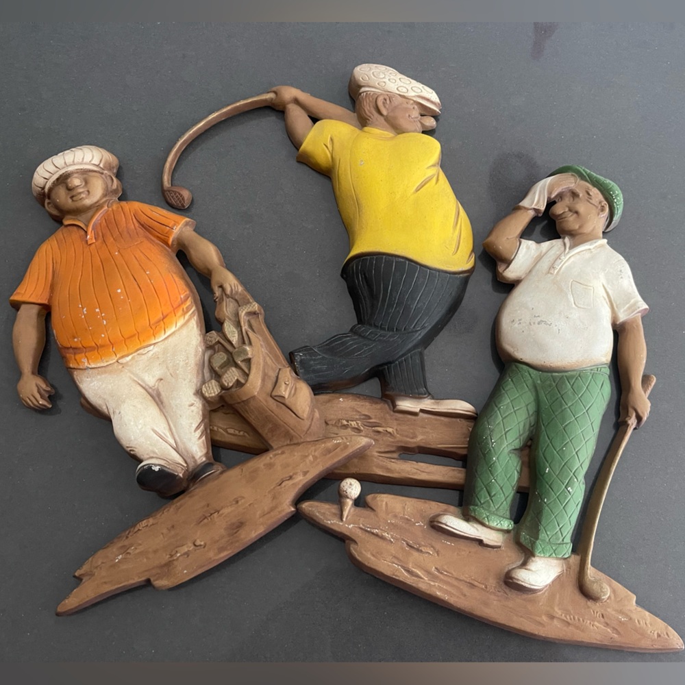 Vintage 1967 Golfer Metal Cast Aluminum Wall Plaques, Set of 3. By Sexton USA!
